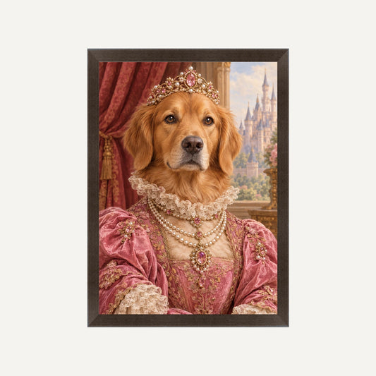 Personalised The Princess Dog - Framed Print - Cream - Black wood frame