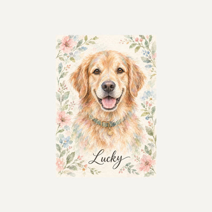 Personalised Wartercolour Flower Dog - Framed Print - Cream - Unframed print