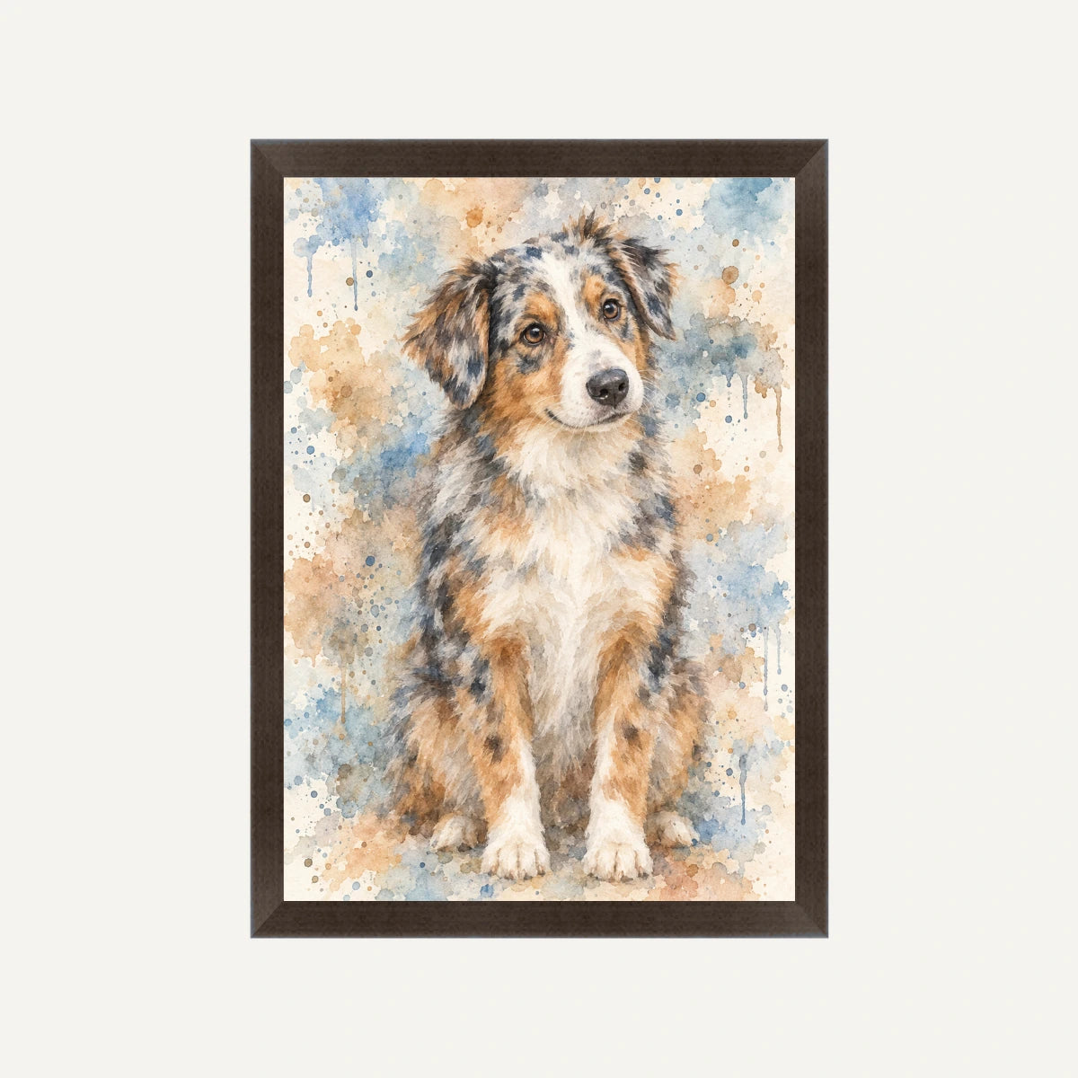Personalised Watercolour Dog - Framed Print - Cream - Black wood frame