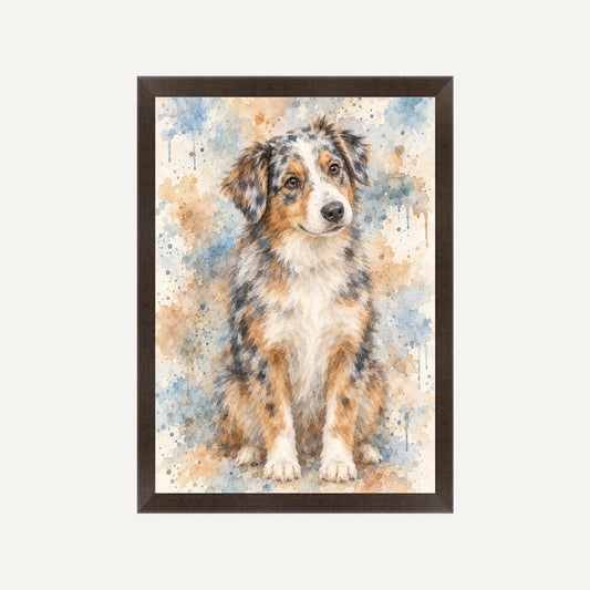 Personalised Watercolour Dog - Framed Print - Cream - Black wood frame