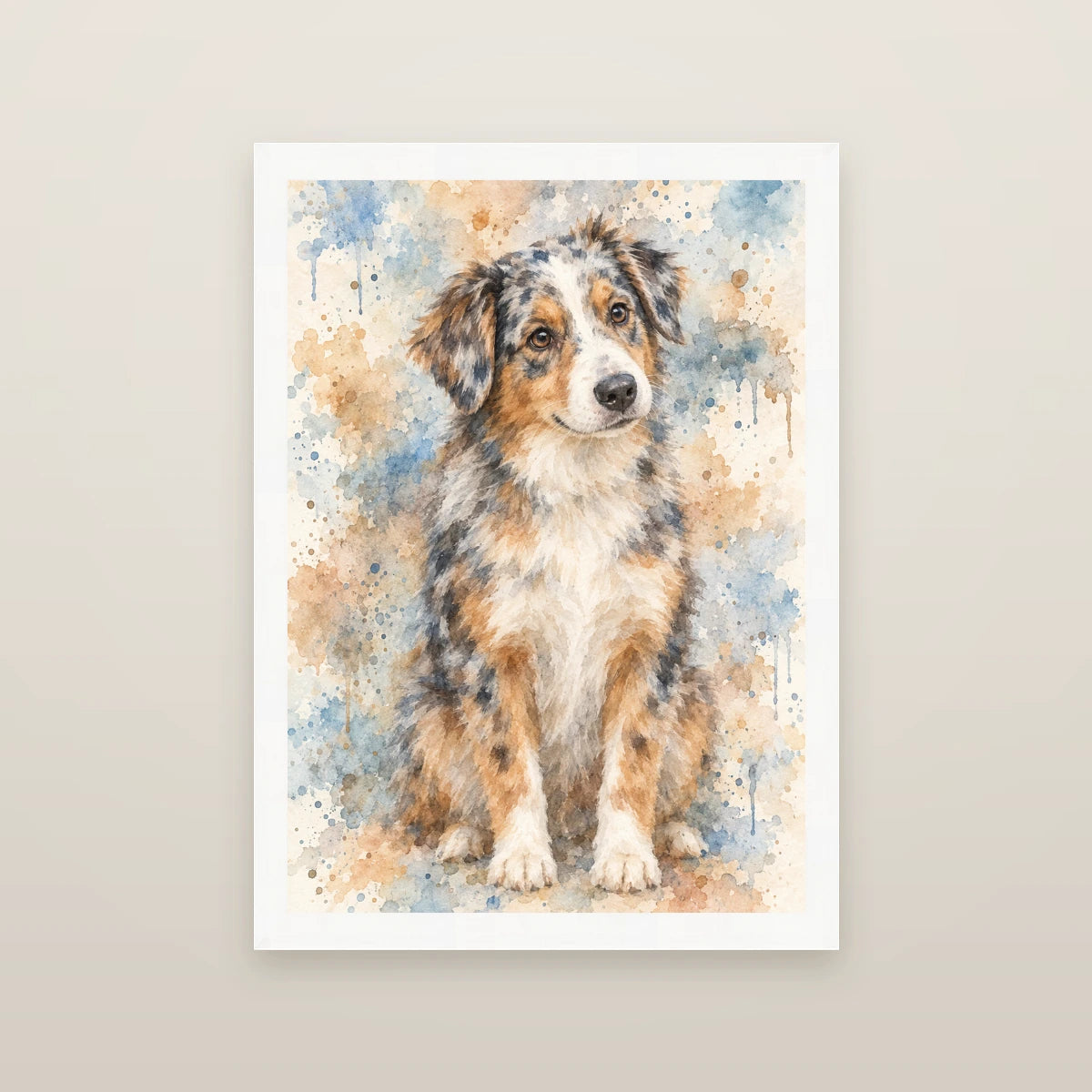 Personalised Watercolour Dog - Framed Print - Cream - White wood frame