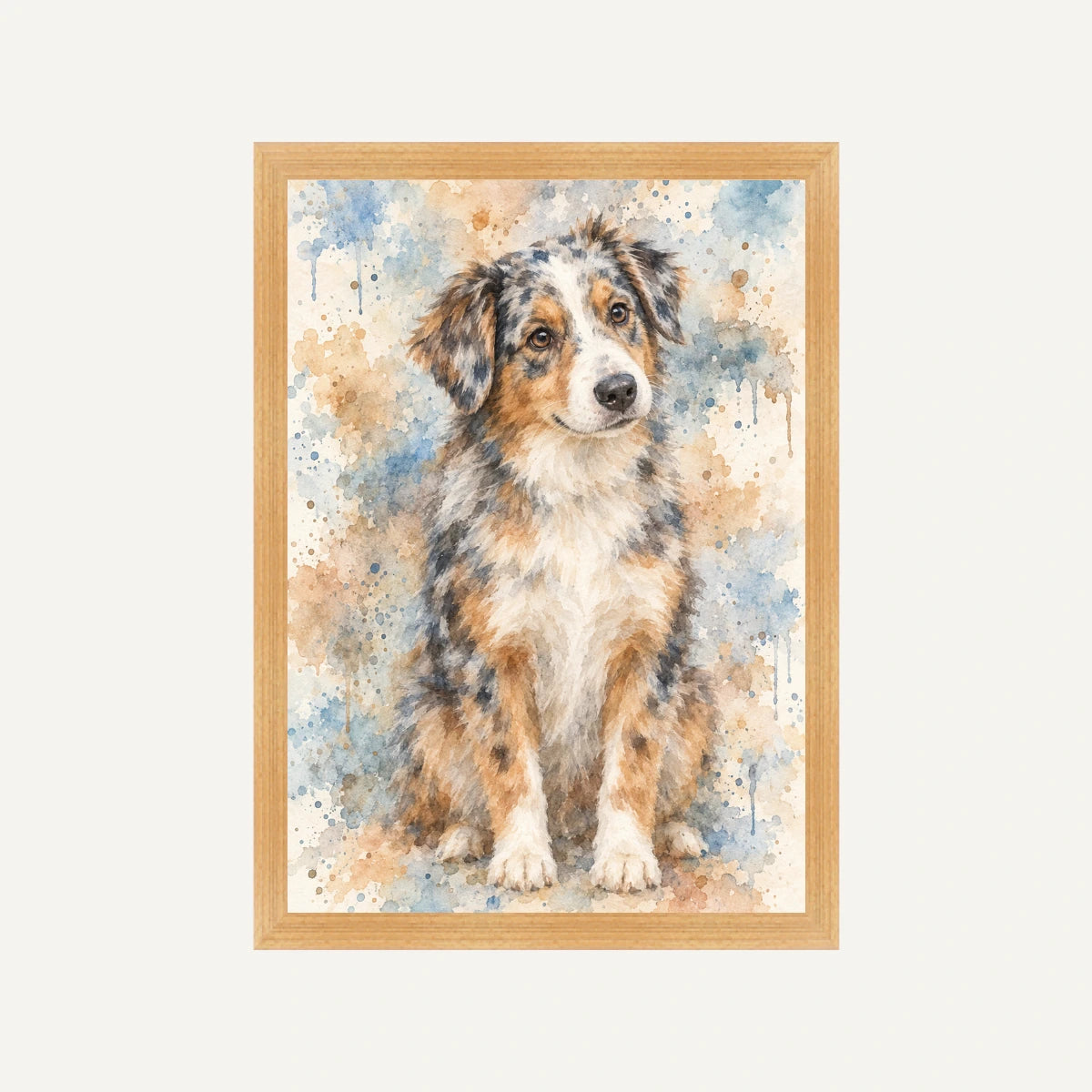 Personalised Watercolour Dog - Framed Print - Cream - Natural wood frame
