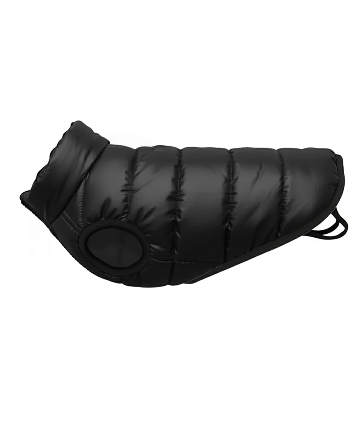 Black dog puffer jacket with padded fit for cold UK walks