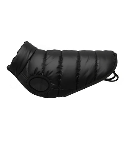 Black dog puffer jacket with padded fit for cold UK walks