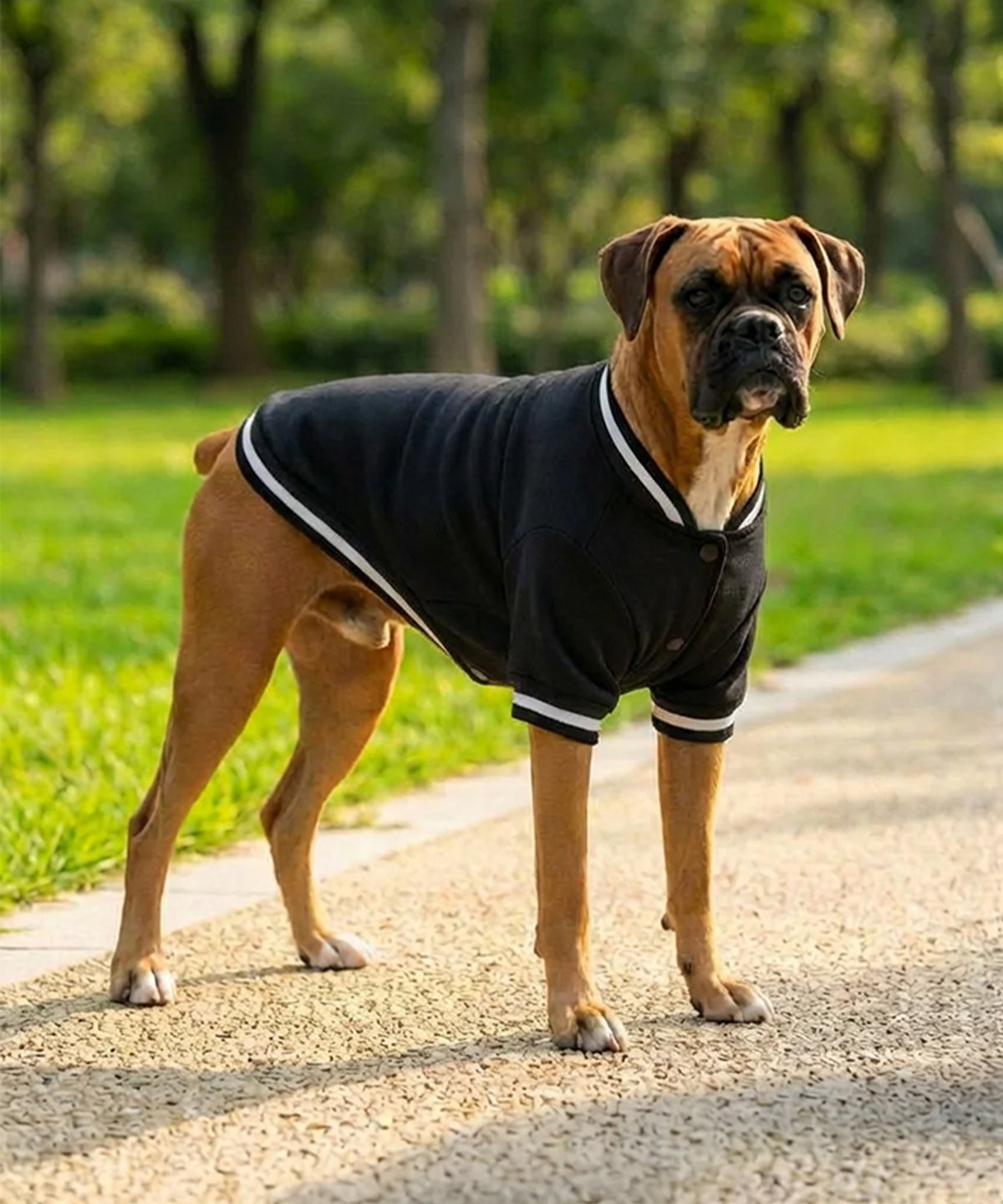Lucky Pup Dog Varsity Jacket lifestyle image — Lucky Pup dog clothing launch range