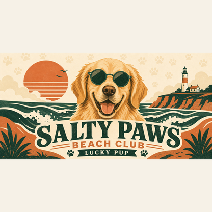 Salty Paws Beach Club dog towel exact artwork on a square web canvas