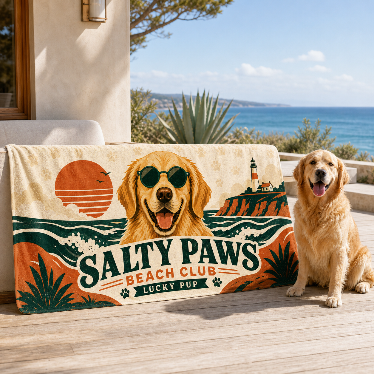 Salty Paws Beach Club dog towel square coastal lifestyle image