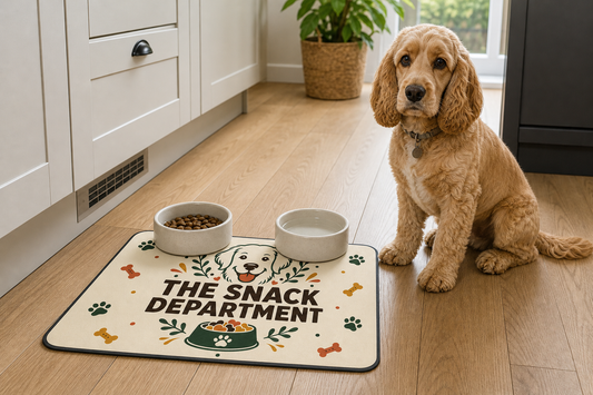 The Snack Department dog food mat 60 x 40 cm in a modern kitchen