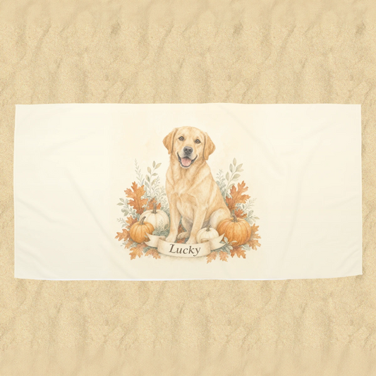 Autumn Pumpkin AI Dog Landscape Towel - Cream - Landscape towel studio
