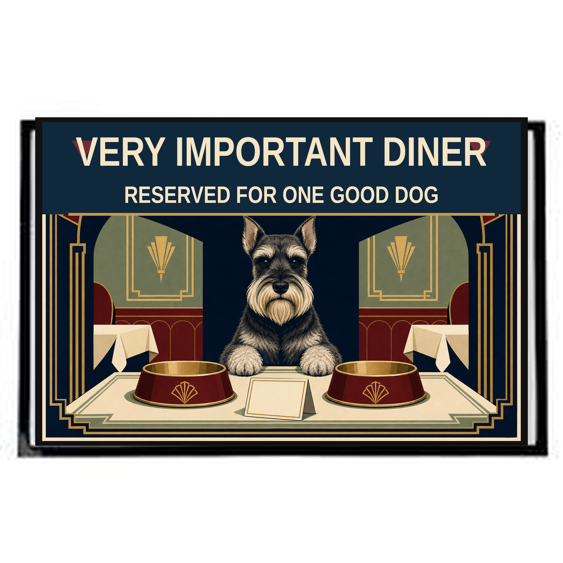 Very Important Diner dog food mat artwork with Reserved For One Good Dog wording