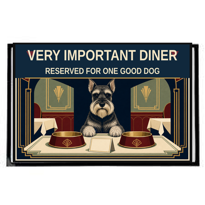 Very Important Diner dog food mat artwork with Reserved For One Good Dog wording